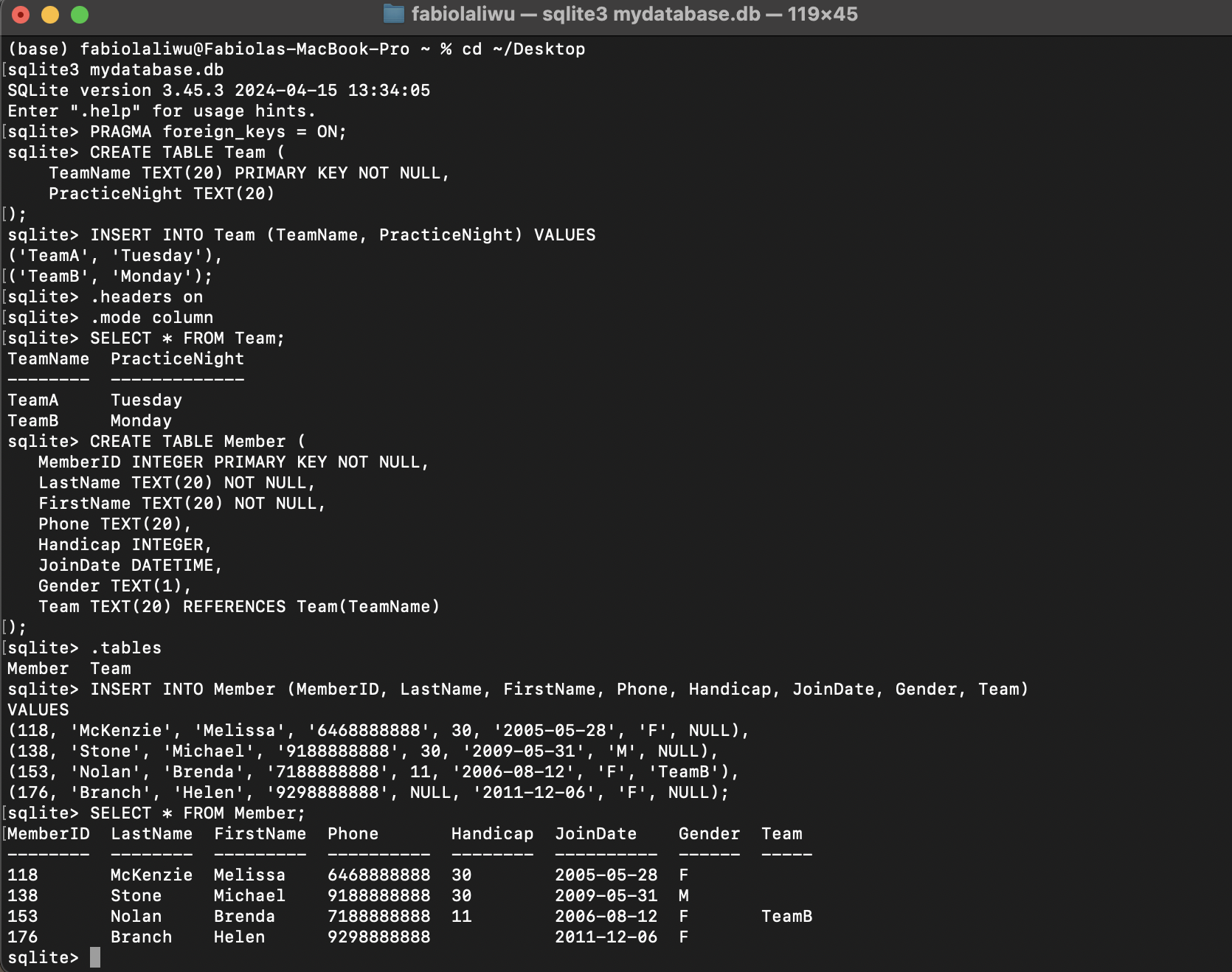 Terminal Member Table